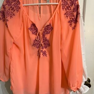 Embroidered Peach Blouse